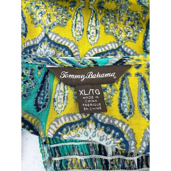 Tommy Bahama XL Peasant Blouse Tunic Tropical Print Keyhole 3/4 Sleeve Resort - Picture 2 of 9